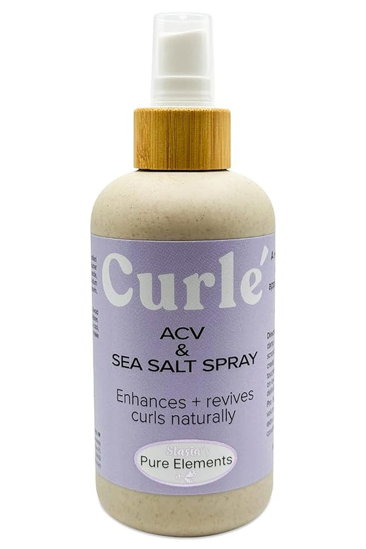 Stasia's Pure Elements Curlé Sea Salt Spray for Curly Hair with Apple Cider Vinegar – Curl Enhancer & Refresher Mist – Defines & Revives Curls Naturally, 8 oz