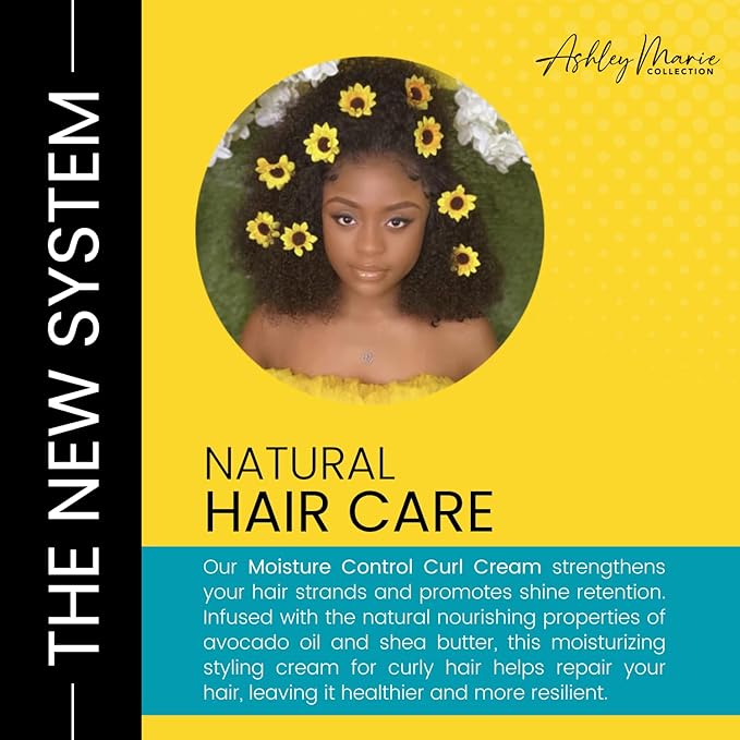 The Hair Diagram - Ashley Marie Moisture Control Curl Cream with Avocado & Sunflower Oil - Natural Ingredients - Anti Frizz Curly Hair Styling Cream - Color Safe - Paraben & Sulfate Free - 12oz