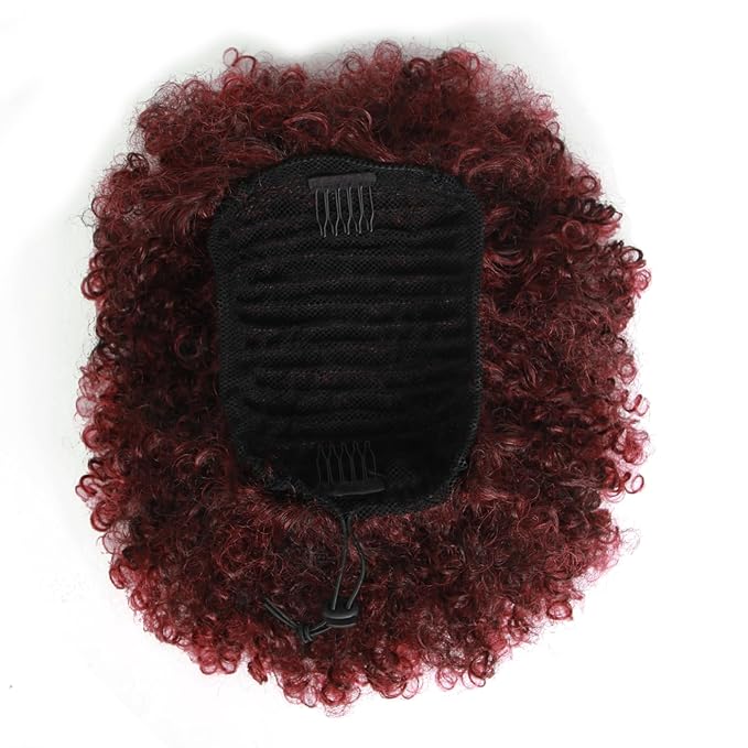 Afro Puff Drawstring Ponytail Extension for Black Women 12 Inch Short Afro Curly Ponytail Extension Clip On Kinky Drawstring Curly Ponytail Bun (1B/BUG#)