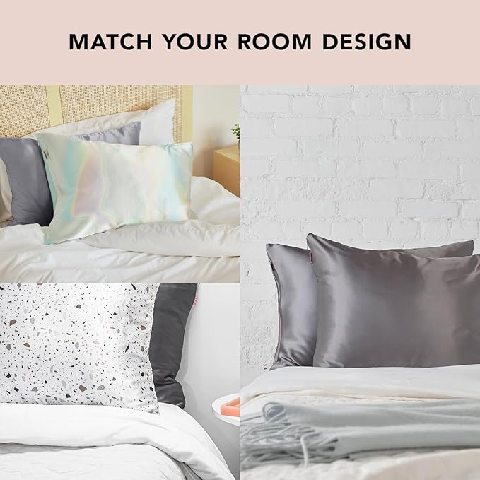 Kitsch Satin Pillowcase, Softer Than Silk Pillow Cases, Cooling Pillow Covers, King Size Pillow Cases Set of 2, Satin Pillowcase with Zipper for Hair, Skin & Quality Sleep, 19"x36" Charcoal, 2pcs