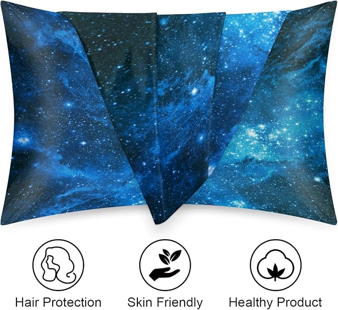 Galaxy Nebula Silky Satin Pillowcase for Hair & Skin, Bed Pillow Cases with Hidden Zipper Soft Breathable Pillow Covers for Sleeping Queen Size, 20x30in