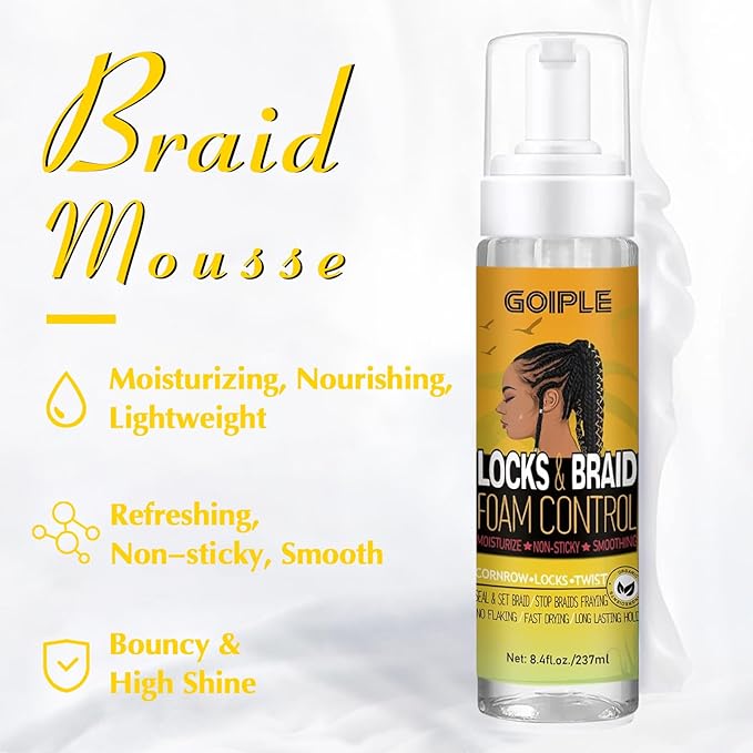Goiple Braid Mousse, Twist, Locs - Extra Hold, High Shine, Moisturizes, Frizz Control, Lightweight, Easy to Apply, 8.4 fl oz