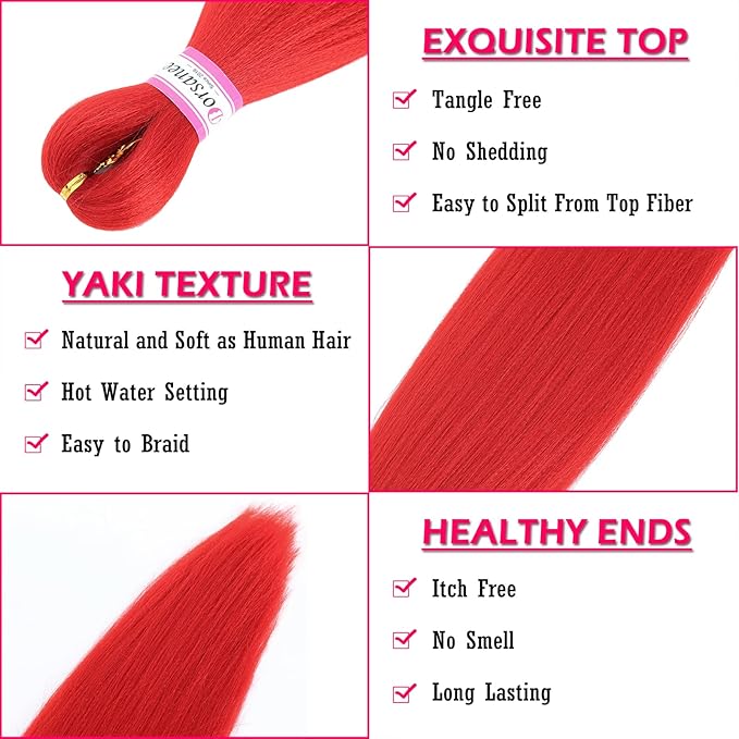 Dorsanee Red Braiding Hair Pre Stretched 20 Inch 3 Packs Professional Easy Braiding Hair for Crochet Braids Twists Locs Hair Soft Yaki Texture Hot Water Setting Synthetic Hair Extensions
