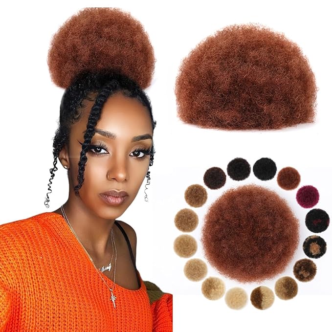 Human Hair Ponytail Kinky Curly #33 Dark Auburn 100% Human Hair Kinky Curly Durable Natural Soft and Smooth Retro Kinky Curly Ponytail Wig
