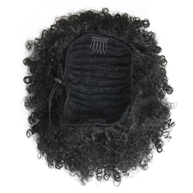 Afro Puff Drawstring Ponytail Extension for Black Women Short Afro Curly Ponytail Extension Clip On Kinky Drawstring Curly Ponytail Bun (1B#)
