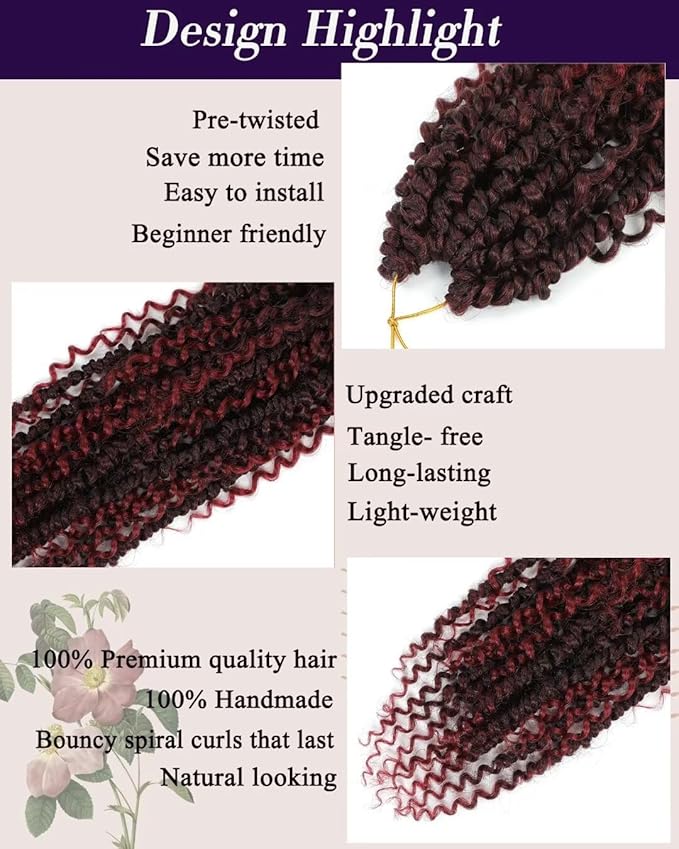 Goddess Passion Twist Crochet Hair 18Inch 8Packs Ombre Boho Passion Twist Hair Pre-twisted Crochet Passion Twist Hair Prelooped Boho Crochet Hair for Black Women (8 Packs, #1B/BUG,18inch)