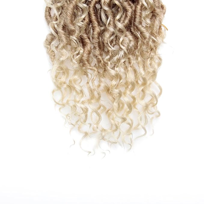 Goddess Locs Crochet Hair 12Inch Curly Faux Locs 8Packs Pre-looped Boho River Hippie Locs Bohemian Locs Crochet Hair for Black Women(27/613, 12inch(Pack of 8))
