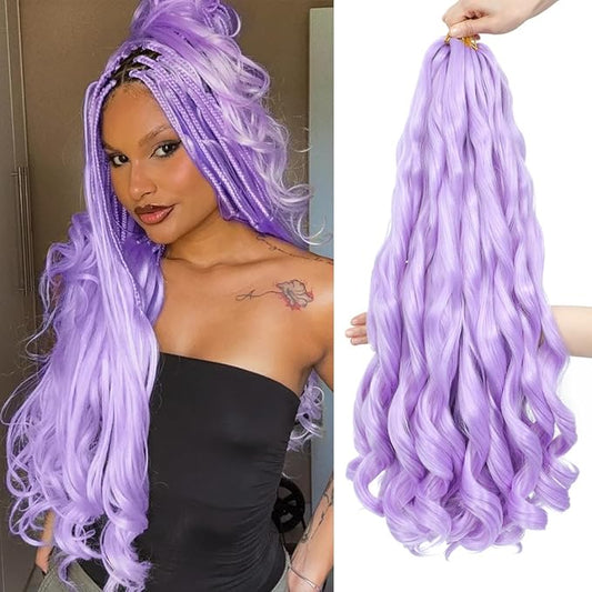 Purple French Curl Braiding Hair 24 Inch Soft Braiding Hair Pre Stretched Loose Wave Bouncy 100g/pack Yaki Hair for Black Women Hair Extensions for Braids(Light Purple 24 Inch)
