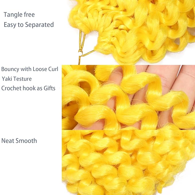 Yellow Short Jamaican Bounce Crochet Hair 3 Packs 2X Ringlet Wand Curl 8 Inch Curly Crochet Hair Extensions Curly Crochet Braiding Hair 60 Roots