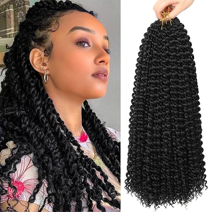 Ubeleco Passion Twist Hair,18 Inch Water Wave Crochet Hair 6 Packs Black Passion Twists Crochet Hair for Women Long Bohemian Synthetic Curly Braiding Hair Extension(6pcs,#1)
