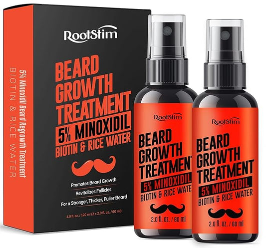 5% Minoxidil Beard Growth Serum for Men: 2-Pack Hair Regrowth Spray with Biotin & Rice Water - Extra Strength Beard Oil for Faster Thicker and Fuller Beard Growth - 4.06 Fl Oz
