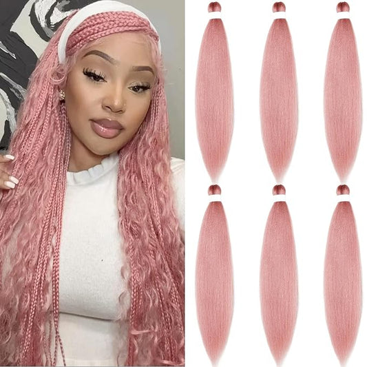 30 Inch Pre Stretched Braiding Hair Rose Gold Pink Braids Hair Extensions for Braiding Ezbraid Hypoallergenic Non Toxic Synthetic Crochet Braids for Black Women 6 Packs