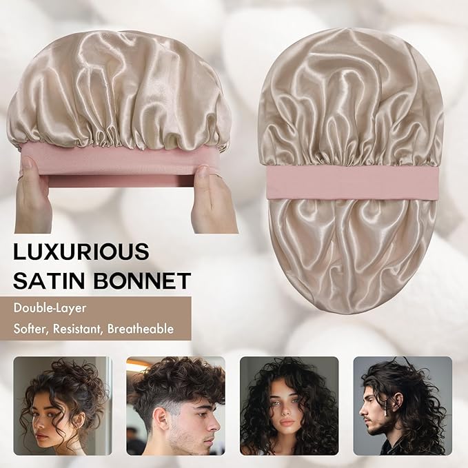 Satin Silk Bonnet for Sleeping, Double Layer Silk Sleep Cap for Men & Women, Soft Satin Lined Bonnet for Curly Hair