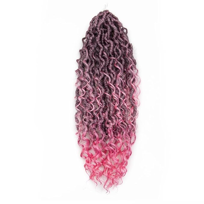Goddess Locs Crochet Hair 18Inch Crochet Locs,Boho Faux Loc With Curly Ends Pink Crochet Hair Pre-looped River Hippie Bohemian Loc Crrochet Hair for Black Women 4Packs(1B/Pink, 18inch)