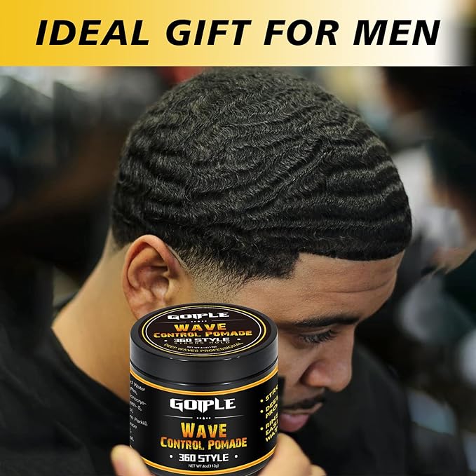 Natural Wave Pomade for Men Strong Hold, Easy Wash 360 Wave Training Hair Cream, Waves Grease for Men Promotes Layered Waves, Moisture, Control & Shine (Wave Pomade+Wave Brushes*2+ Silky Durag)