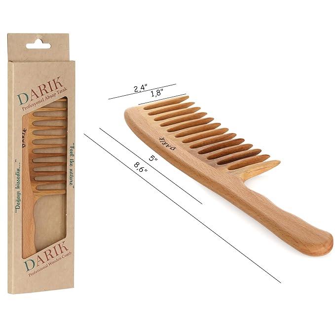 Wide Tooth Wooden Comb Handmade - Natural Vintage Style Wide Tooth Comb for Curls Gentle Styling - Anti-Static Wood Hair Combs For Women Detangling (Wide-tooth)