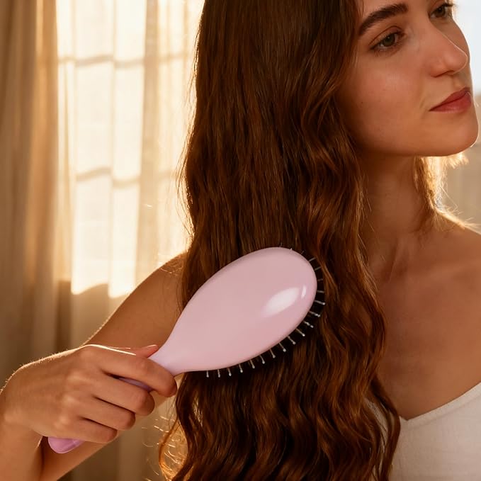 Boar Bristle Hair Brush -boar bristles + nylon pins， Smoothes & Detangles All Hair Types, Hairbrush for Women, Men & Kids, Distributes Oils for Natural Shine & Stimulates Scalp