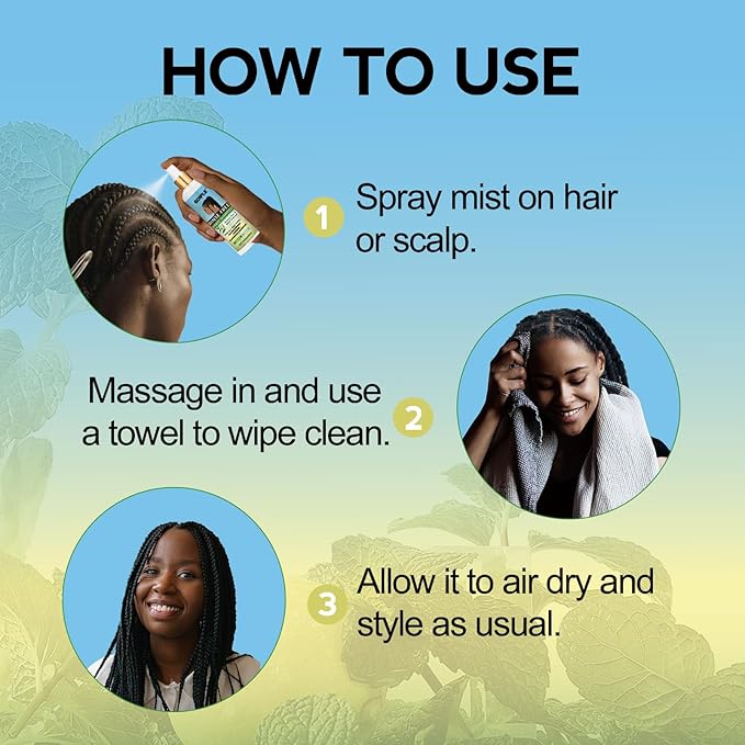 No-Water Braid Shampoo for Locs, Twists, Weaves - Rinse-Free, Dreadlock Shampoo for Build-Up, Odor, Itch & Flakes, No Residue, Chemical-Free, 6.8 fl oz