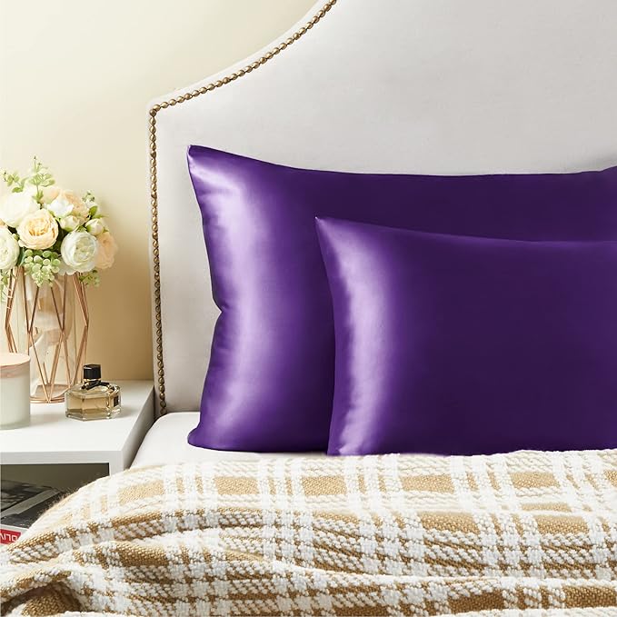 BEDELITE Satin Pillowcase for Hair and Skin, Super Soft and Cooling Similar to Silk Pillow Cases 2 Pack with Envelope Closure, Gift for Women Men(20"x26" Standard Size, Plum Purple)