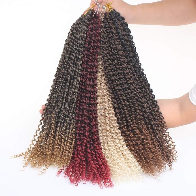 Leeven 7 Pcs Passion Twist Hair Ombre Color Water Wave Synthetic Crochet Braids for Butterfly Locs 18 Inch Passion Twists Crochet Braiding Hair Extension T27#