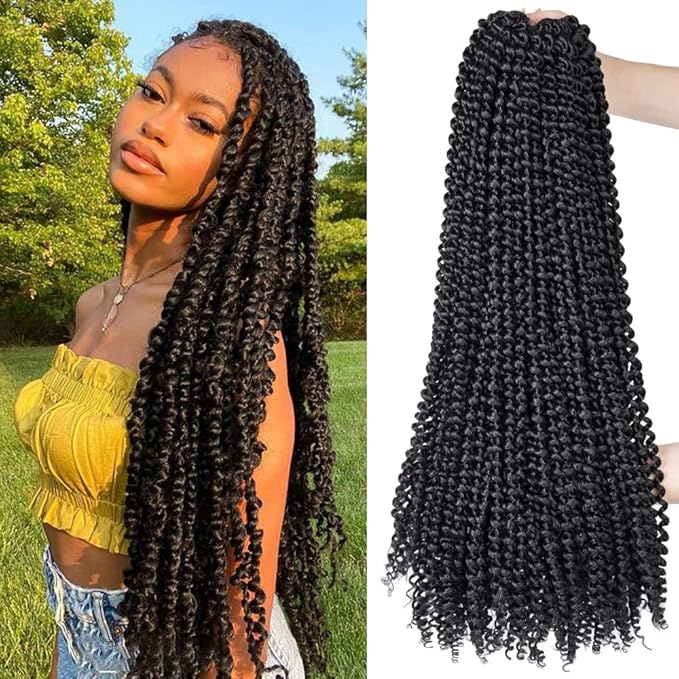 ShowCoco 8 Packs Passion Twist Hair 30 Inch Water Wave Crochet Hair For Passion Twist Crochet Braiding Hair Long Bohemian Hair Braiding Passion Twist Braids Synthetic Hair Extensions(30 Inch, #1B)