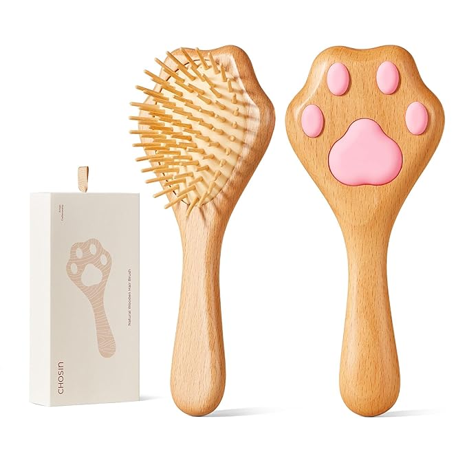 Wooden Brush for Hair Growth: Natural Bristle Brush for Detangling, Reduces Breakage, Massaging Scalp - Curly Hair Brush Pink for Home, Travel & Gift