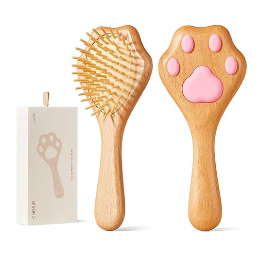 Wooden Brush for Hair Growth: Natural Bristle Brush for Detangling, Reduces Breakage, Massaging Scalp - Curly Hair Brush Pink for Home, Travel & Gift