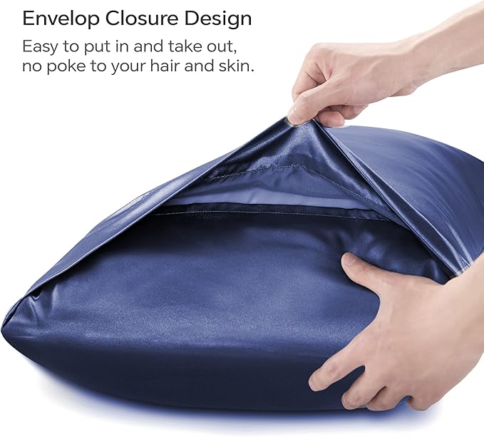 BEDELITE Satin Body Pillow Cover 2 Pack, Super Soft and Cooling Body Pillow Pillowcase for Hair and Skin, Breathable Silky Full Long Pillowcase Cover(20"x54", Navy)