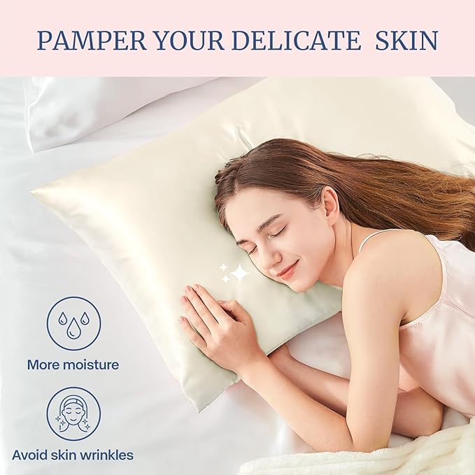 BEDELITE Satin Pillowcase for Hair and Skin, Super Soft and Cooling Similar to Silk Pillow Cases 2 Pack with Envelope Closure, Gift for Women Men(20"x30" Queen Size, Beige)