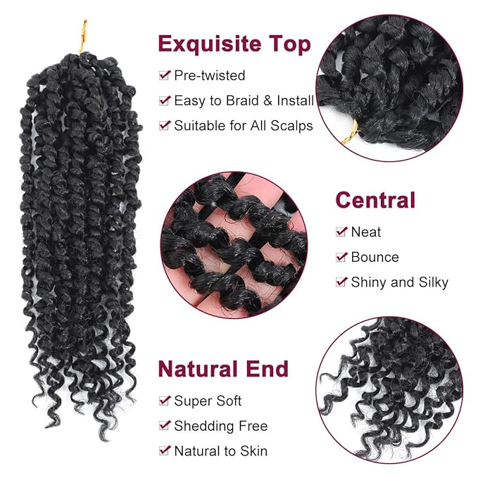 NAYOO Passion Twist Hair - 8 Packs 16 Inch Water Wave Crochet Hair,Passion Twist Crochet Hair For Women Long Passion Twists Synthetic Braiding Hair Extensions(16 Inch 8 Packs,1B)
