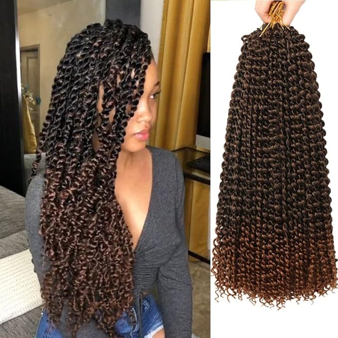 2 Packs Passion Twist Hair 18 Inch Passion Twist Crochet Hair For Black Women Water Wave Crochet Braiding Hair Extensions (18 Inch, 1B/30)