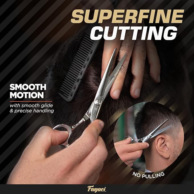 Professional Hair Scissors 5 Inch with Extremely Sharp Blades, 440C Steel Hair Cutting Scissors, Durable, Smooth Motion & Fine Cut, Barber Scissors with Elegant Sheath, Cleaning Leather & Key