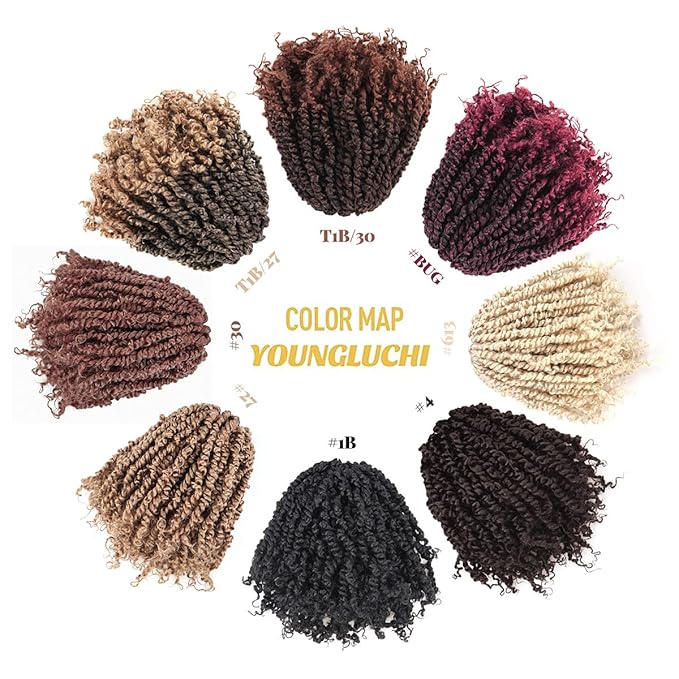 Pre-Twisted Passion Twist Crochet Hair for Black Women Passion Twist Hair Pre Looped Bohemian Braids 10 Inch 2 Packs Ombre Burgundy Short Bob Curly Braiding Hair Extensions(10"-2P,T1B/BUG)