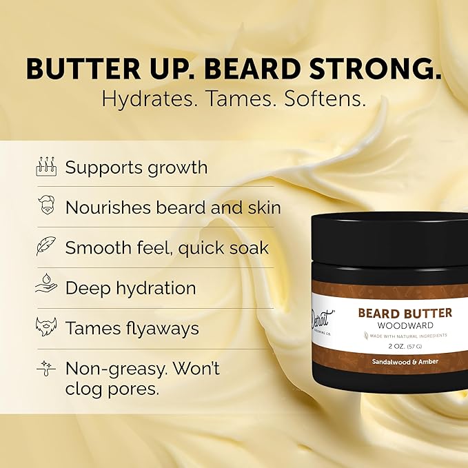 Detroit Grooming Co. Beard Butter for Men | Softens, Thickens & Hydrates with Safflower Oil & Shea Butter | Woodward Scent, 2oz