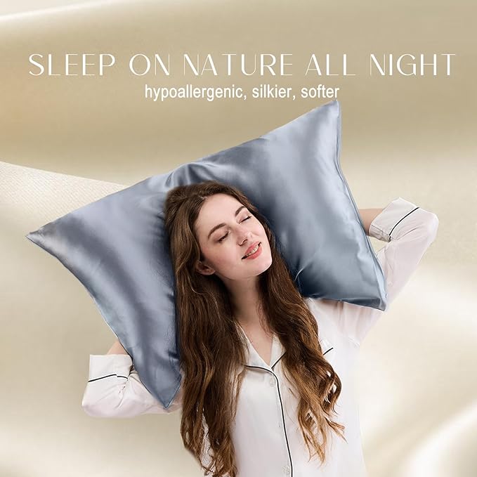 ZIMASILK 100% Pure Mulberry Silk Pillowcase for Hair and Skin Health,Soft and Smooth,Both Sides Premium Grade 6A Silk,600 Thread Count,with Hidden Zipper,1pc (King 20''x36'',Slate Blue)
