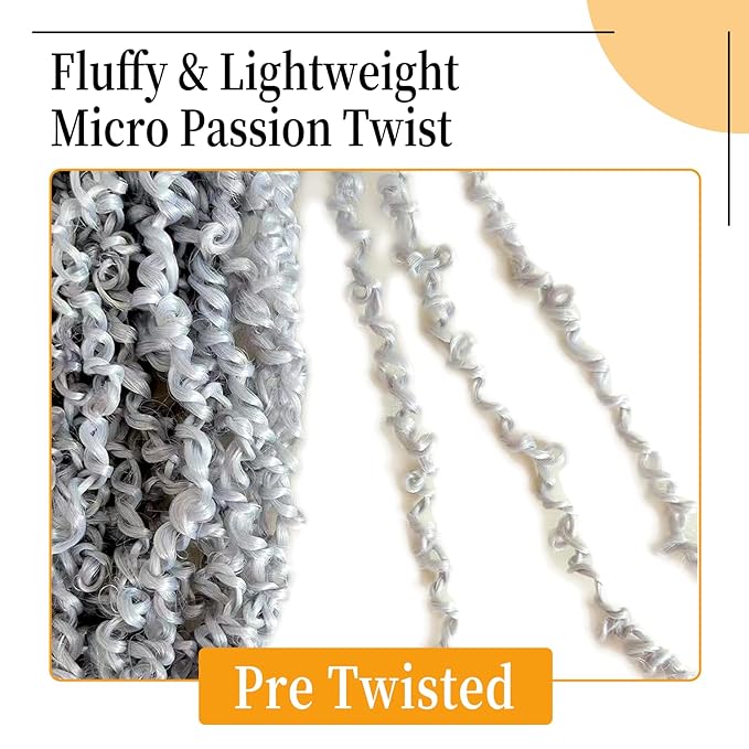 12 Inch Pre-Looped Yanky Twist Crochet Hair, 30 Strands/Pc, Mini Passion Twists, Senegalese Braiding Hair (Grey#, 8 Pcs/Pack)