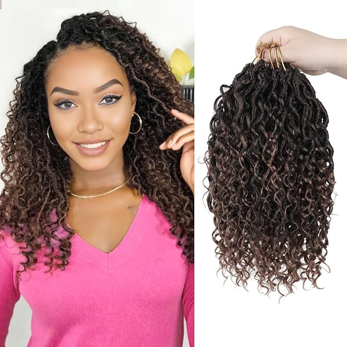 Goddess Locs Crochet Hair,12 Inch 9 Packs Synthetic Faux Locs Crochet Hair for Black Women,River Locs Hair Extensions Boho Style Pre looped Faux Locs with Curly Ends