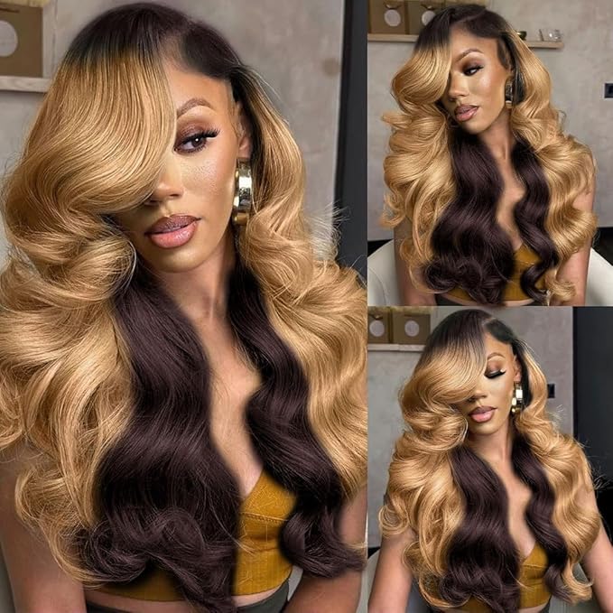 MEGOOD 250 Density 13x6 Honey Blonde Wig Human Hair 4/27 Colored Wigs 13x6 Body Wave Lace Front Wigs Pre Plucked For Women HD Transparent Ombre Lace Front Wig Human Hair 22 Inch