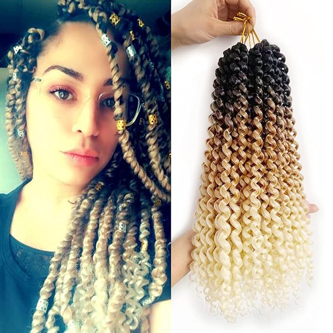 6 Packs Passion Twist Hair 14 Inch Water Wave Crochet Bohemian Curl Passion Twist Synthetic Crochet Braiding Hair Extensions Black Brown Honey Blonde Curly Hair (14inch, T1B/27/613)