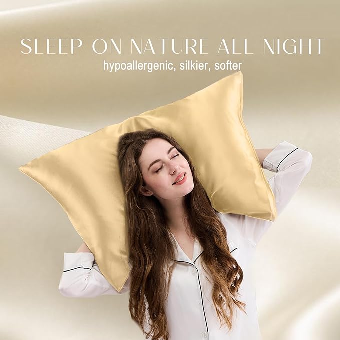 ZIMASILK 100% Pure Mulberry Silk Pillowcase for Hair and Skin Health,Soft and Smooth,Both Sides Premium Grade 6A Silk,600 Thread Count,with Hidden Zipper,1pc (King 20''x36'',Champagne)