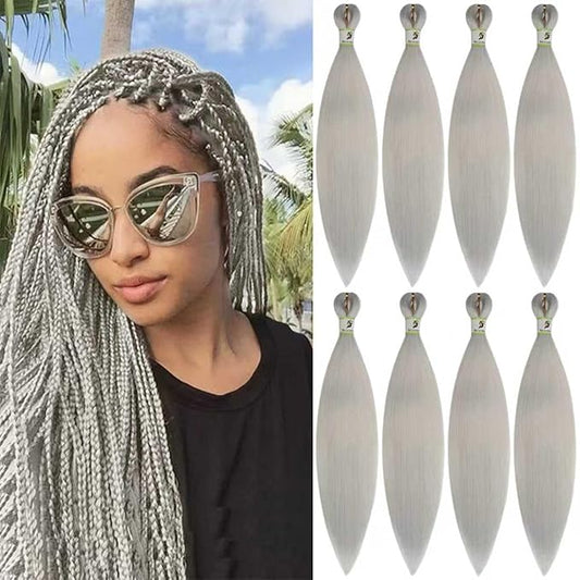 Sliver Braiding Hair Pre Stretched 24Inch 8 Packs, professional Pre Stretched Braiding Hair Extensions and rebundle braiding hair