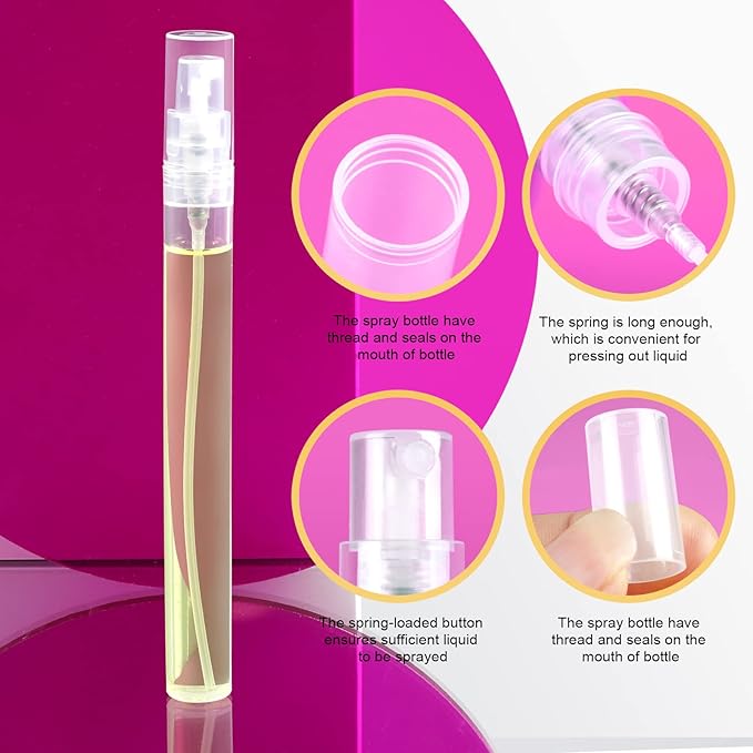 Teenitor Mini Spray Bottle, 20 Pack 10ml Perfume Bottle Empty, Plastic Refillable Perfume Bottles Atomizer, Sample Bottle Fine Mist Spray Bottles, Essential Oil Portable Bottle for Travel