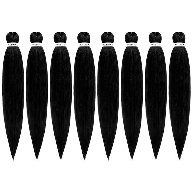 Pre-stretched Braiding Hair - 24 Inch 8 Packs Jet Black Braiding Hair For Twist or Box Braids, Yaki Texture Hot Water Setting Synthetic Long Braiding Hair Extensions (24 Inch, #1-8P)