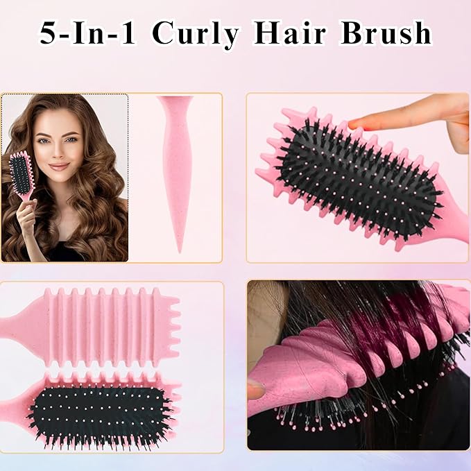 Curl Defining Brush, Curly Hair Brush for Styling, Shaping, Detangling & Defining Curls for Women and Men, Curl Brushes for Curly Hair Work on all Wet or Dry Hair Types (Pink,4 Pcs Set)