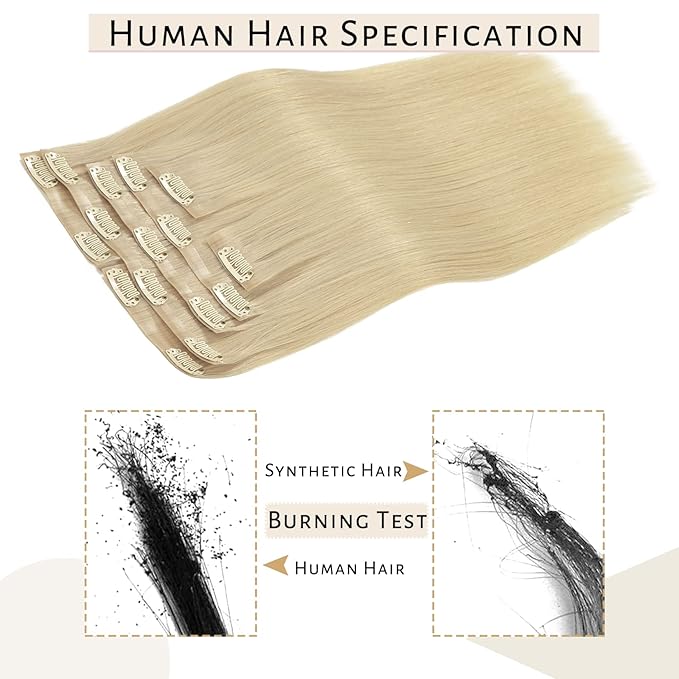 Caliee Platinum Blonde Clip-in Hair Extensions 60A 22Inch 110G Full Head Seamless Real Human Hair Extensions 7Pcs Fluffy Not Tangled Thick Clip-on Extensions Natural Hair for Women