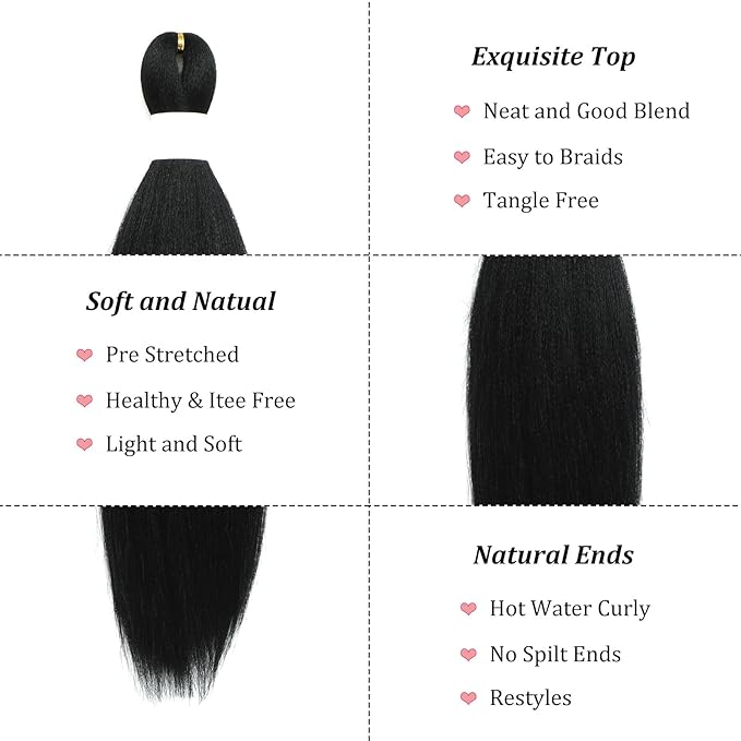 Kids Short 1b Black Braiding Hair Pre Stretched Prestretched Braiding Hair 18 inch Synthetic Hair Extensions for Braiding Box Braids Long Yaki Knotless Braiding Hair for Kids Girls