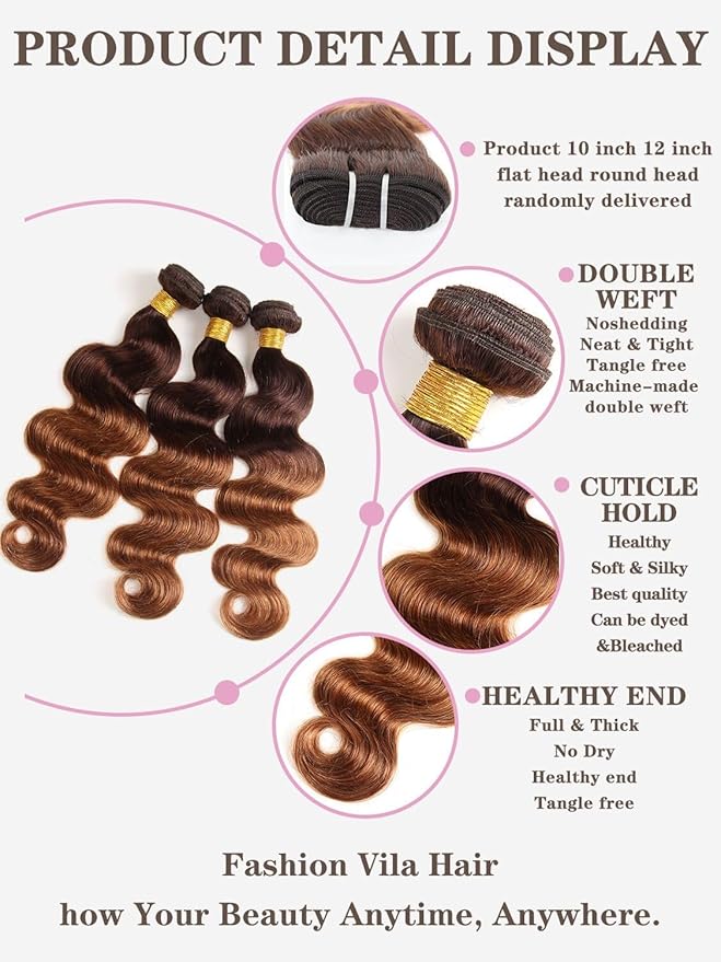 Ombre Bundles Human Hair (T4/30,16 18 20) 2 Tone Brazilian Body Wave 100% Unprocessed Virgin Brazilian 10A Ombre Body Wave Human Hair Weave Bundles