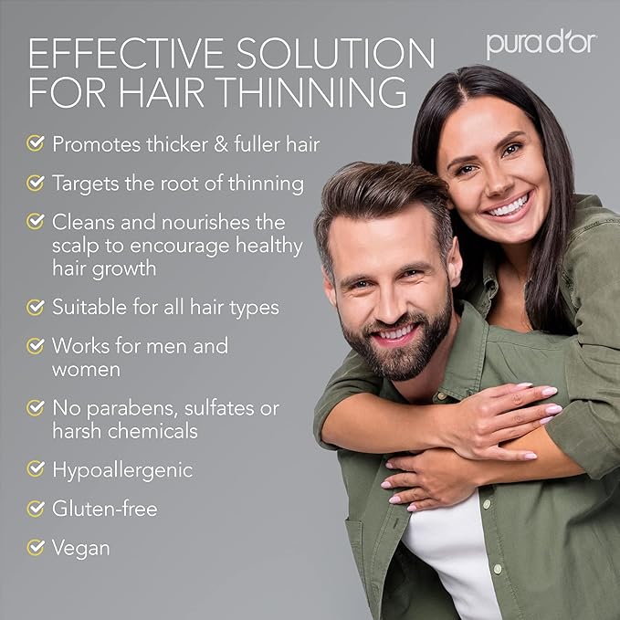 PURA D'OR Anti-Thinning Biotin Shampoo and Conditioner Natural Earthy Scent, CLINICALLY TESTED Effective Results, Herbal Blend Thickening Products For Women & Men, Original Gold Label Set, 8oz x2