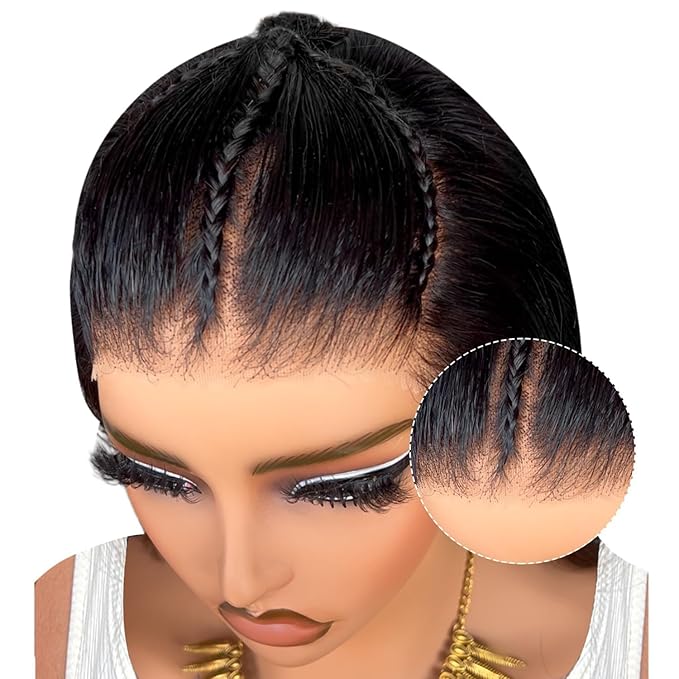 UMEGOOD 250% Density Ready to Go 9x6 Glueless Braided Wigs For Black Women Bleached Knots Straight Wigs Human Hair Wear and Go Glueless wigs human hair Natural Color