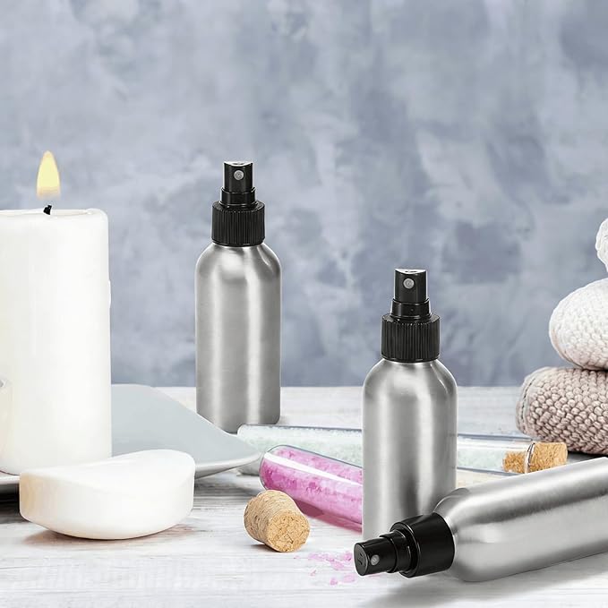 Youeon 12 Pack 4 Oz Fine Mist Spray Bottles, Reusable Aluminum Empty Spray Bottles, Small Refillable Bottle for Travel, Cosmetic, Perfume, Toner, Essential Oil Storage, Leak Proof